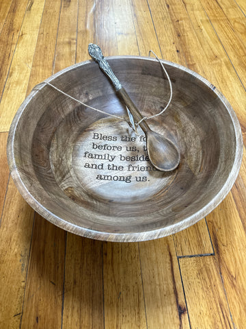 Bless this food large wood bowl with spoon