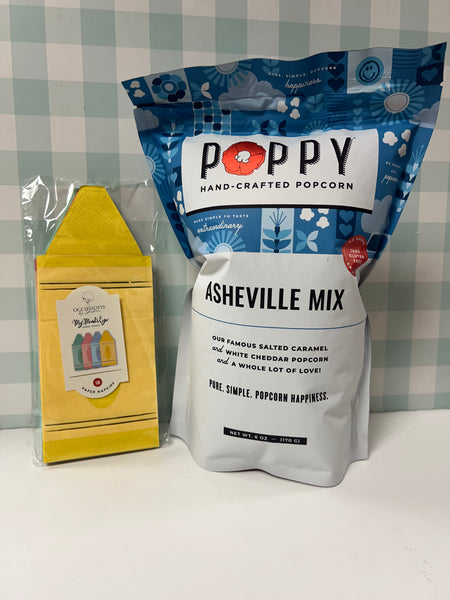 Asheville Mix popcorn and napkins gift set