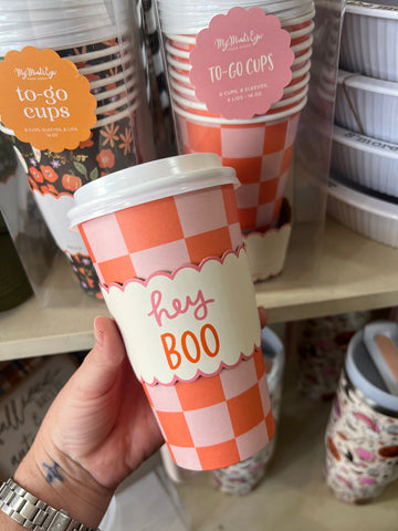 Set of 8 to go coffee cups - hey boo