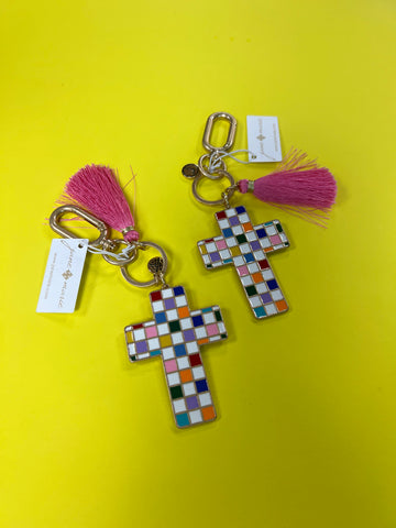 Checkered Cross Tassel Keychain